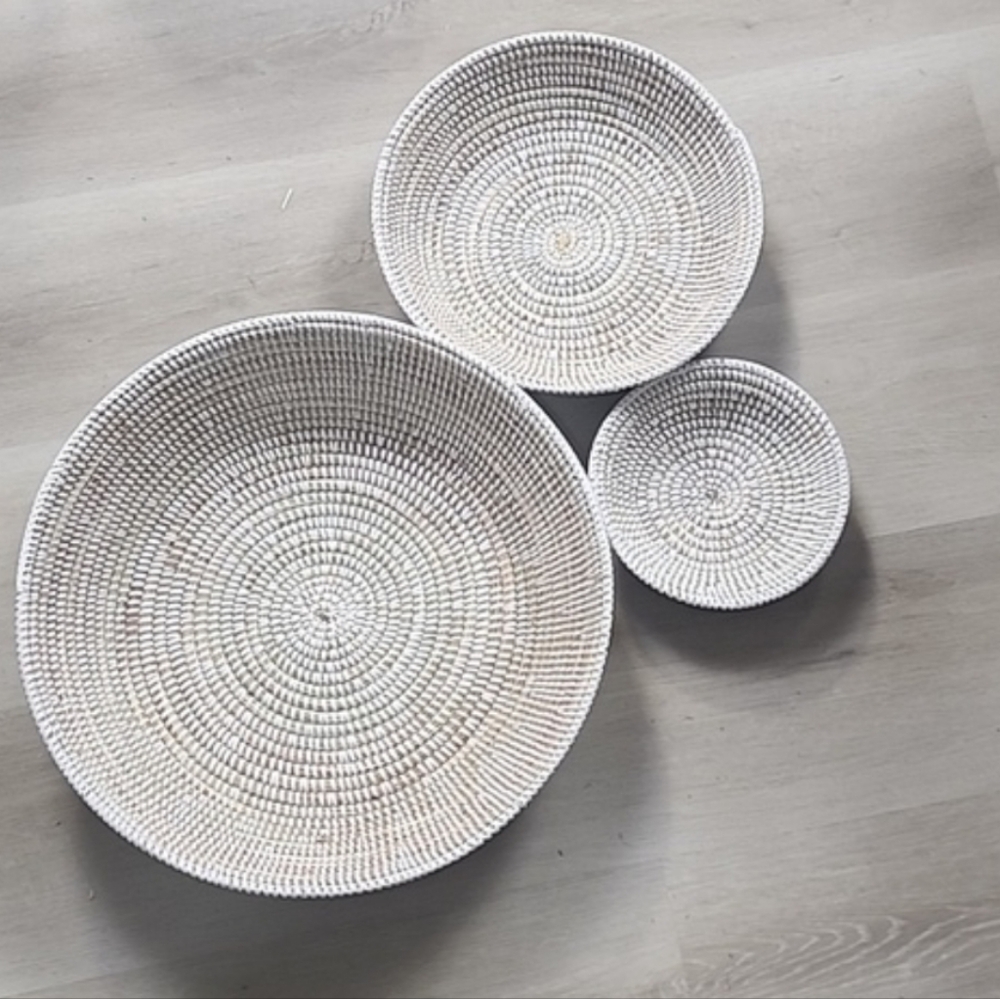 Handcrafted White Woven Basket Set Of 3